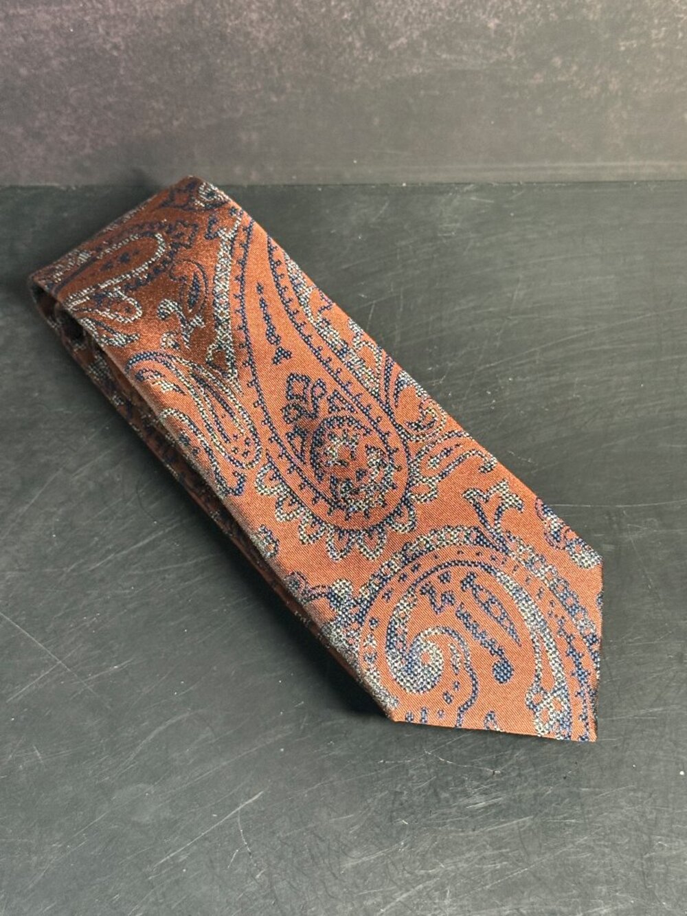 Murano Brown  Blue Paisley Silk Tie